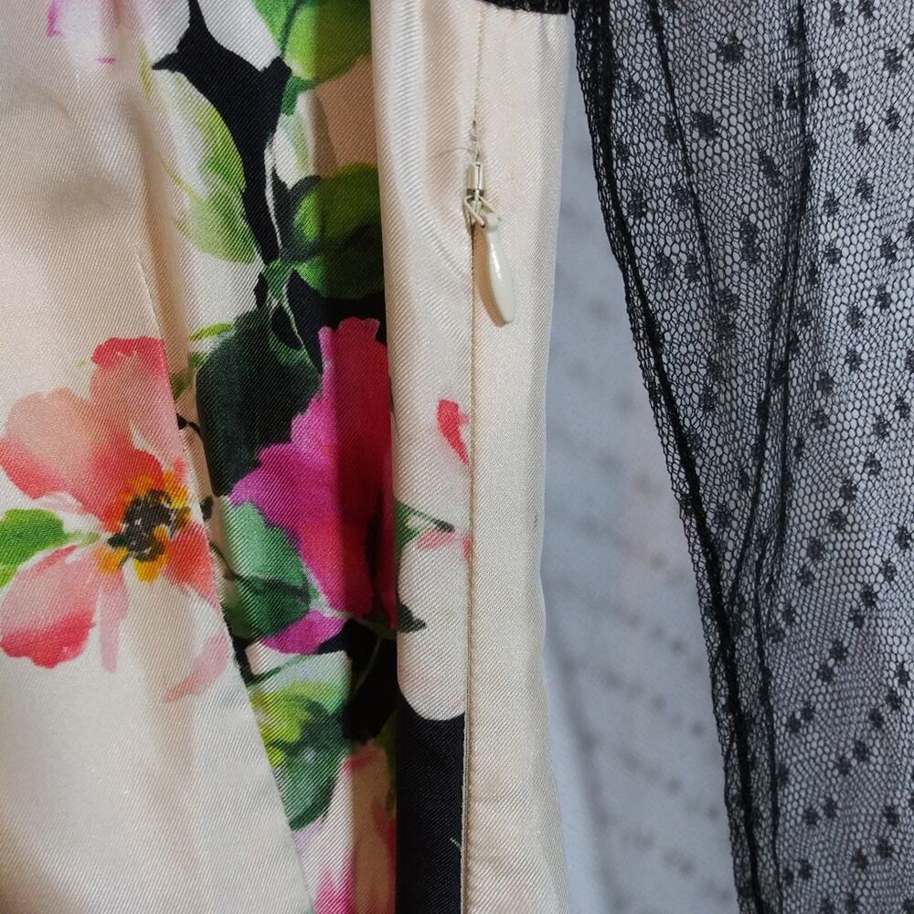 Blumarine Silk Floral Dress with Sheer Black Sleeves Luxury Feminine Size Small - Picture 4 of 11